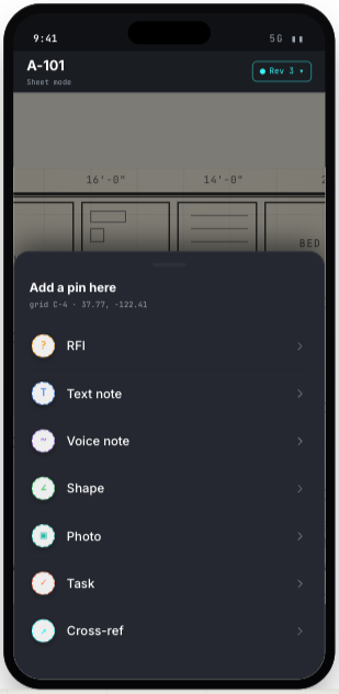 The same drop menu on iPhone in the field